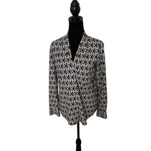 Ralph Lauren‎ XS Top Navy Cream Geometric Long Sleeve Blouse Shirt XS EUC